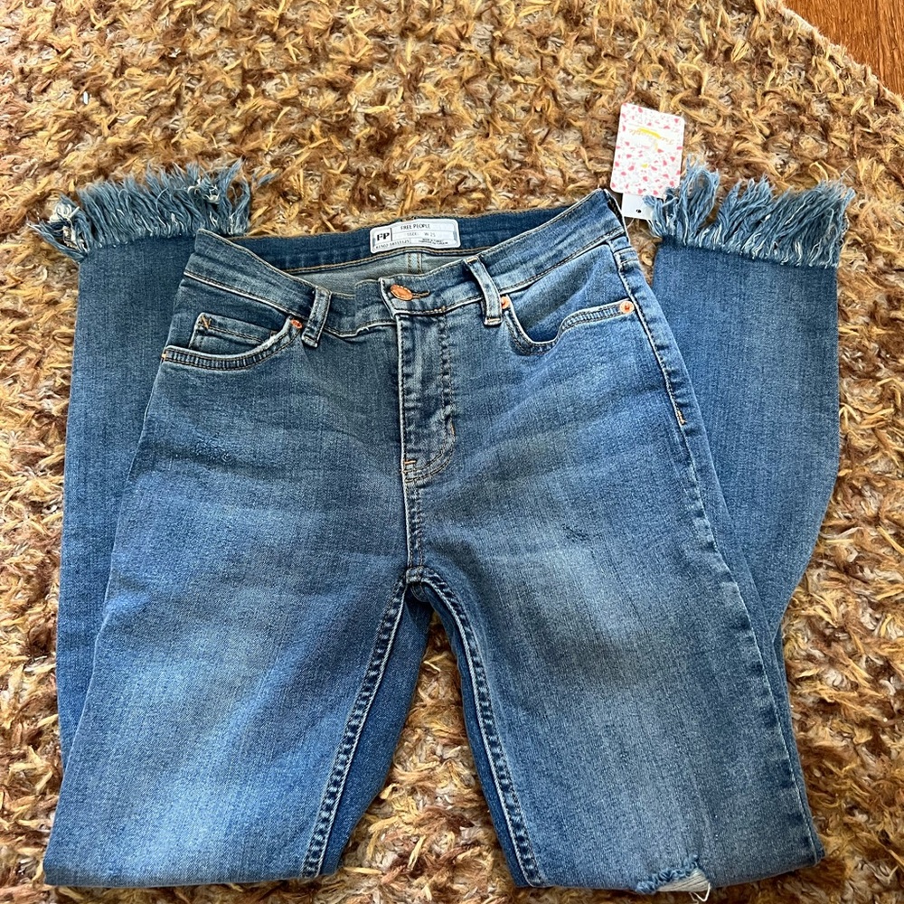 New Free People Sky skinny Jeans fringe sz 25
